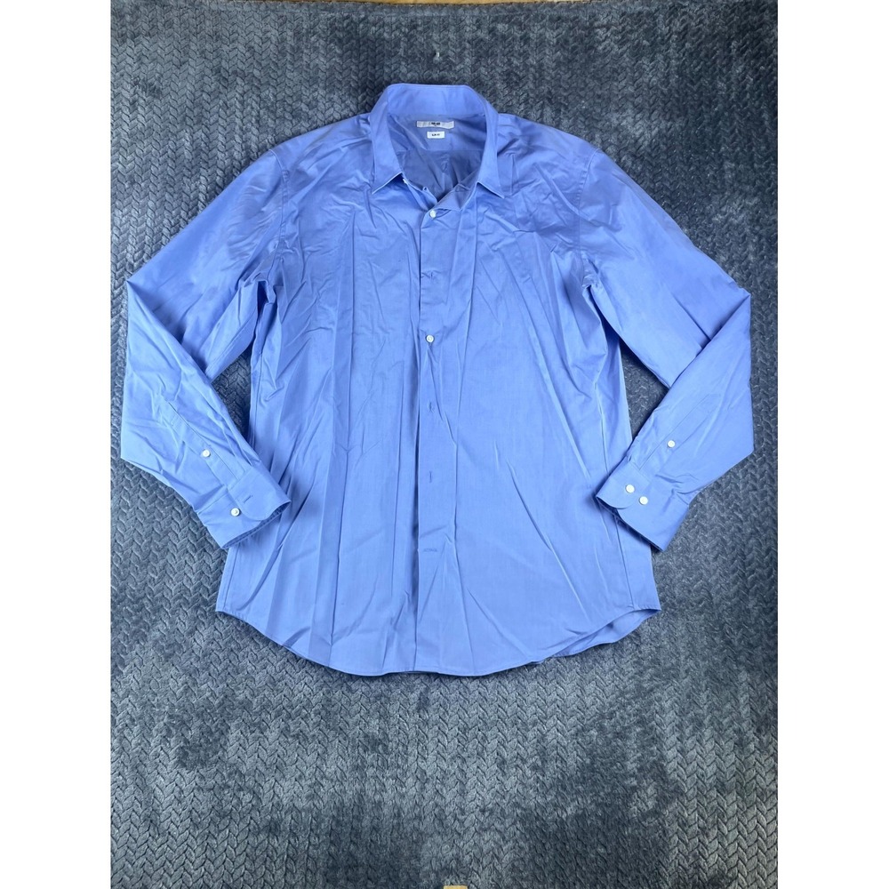 Uniqlo Easy Care Slim Fit Long Sleeve Shirt Men XL Blue Cotton Wrinkle Resistant